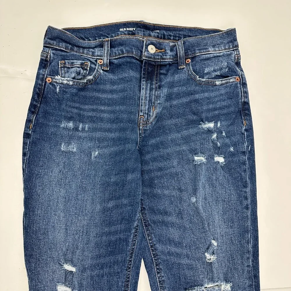 Old Navy Mid Rise Boyfriend Cuffed Distressed Womens' size 4 Blue‎ Denim Jeans